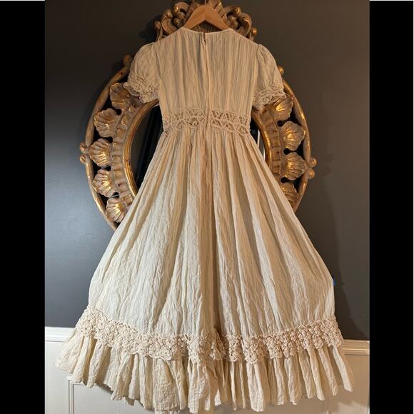 Vintage 1970s Crochet Embellished Prairie Country Wedding  Dress SZ S - Picture 14 of 15